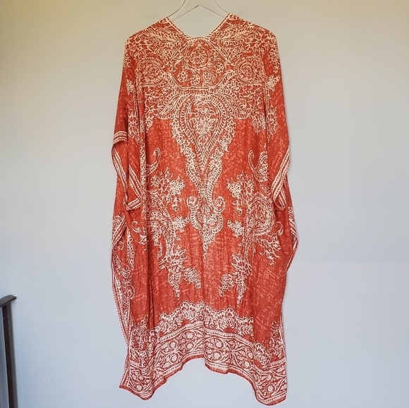 Breezy Lane Paisley Sheer Boho Open Front Kimono Swimsuit Coverup Duster Gypsy - Picture 3 of 10